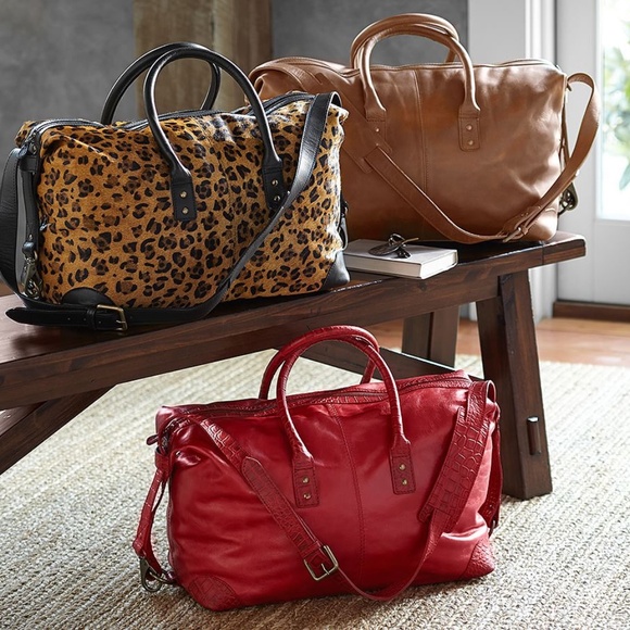 Pottery Barn “ Monroe” calf hair leather carry-on weekender bag - Picture 3 of 16